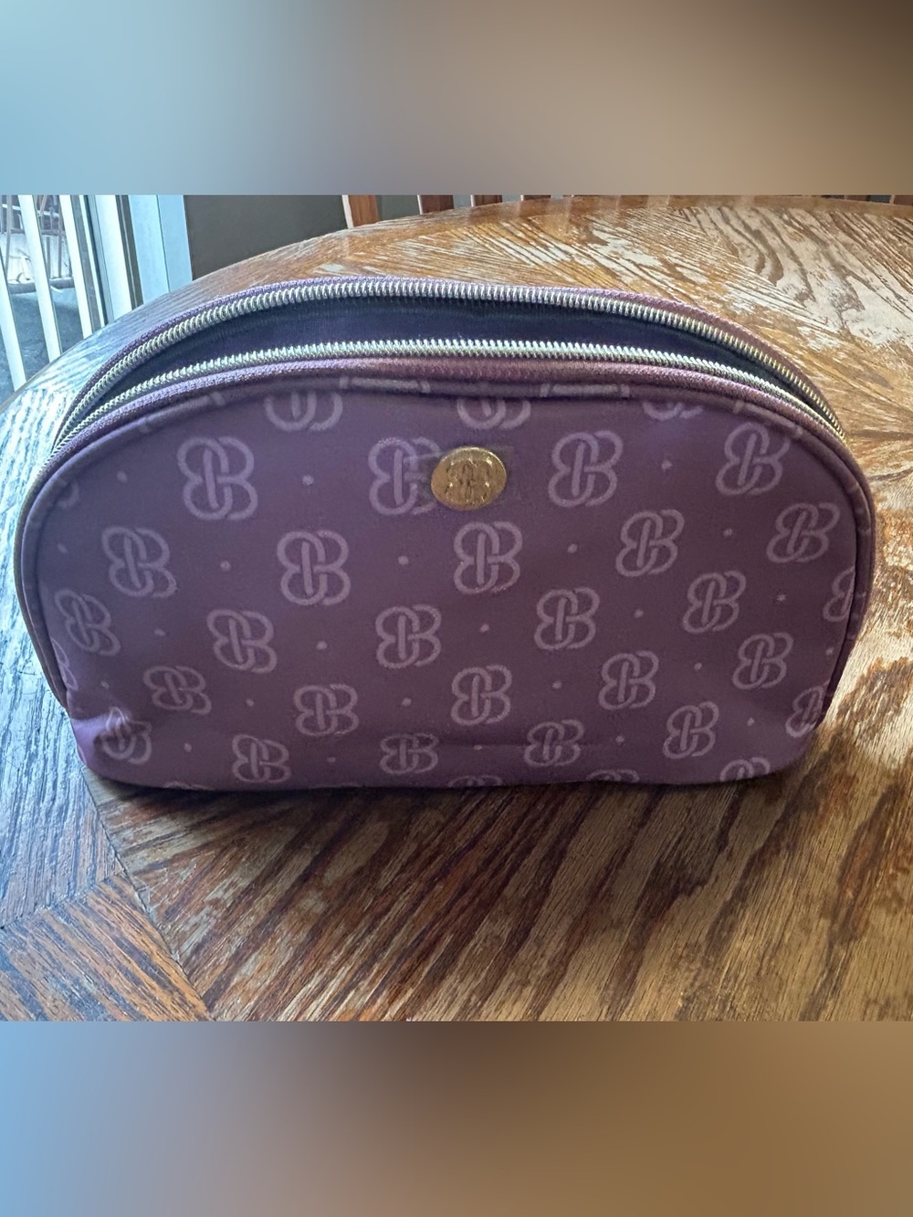 Bandolino Monogram Makeup Bag - Purple Cosmetic Pouch NWOT